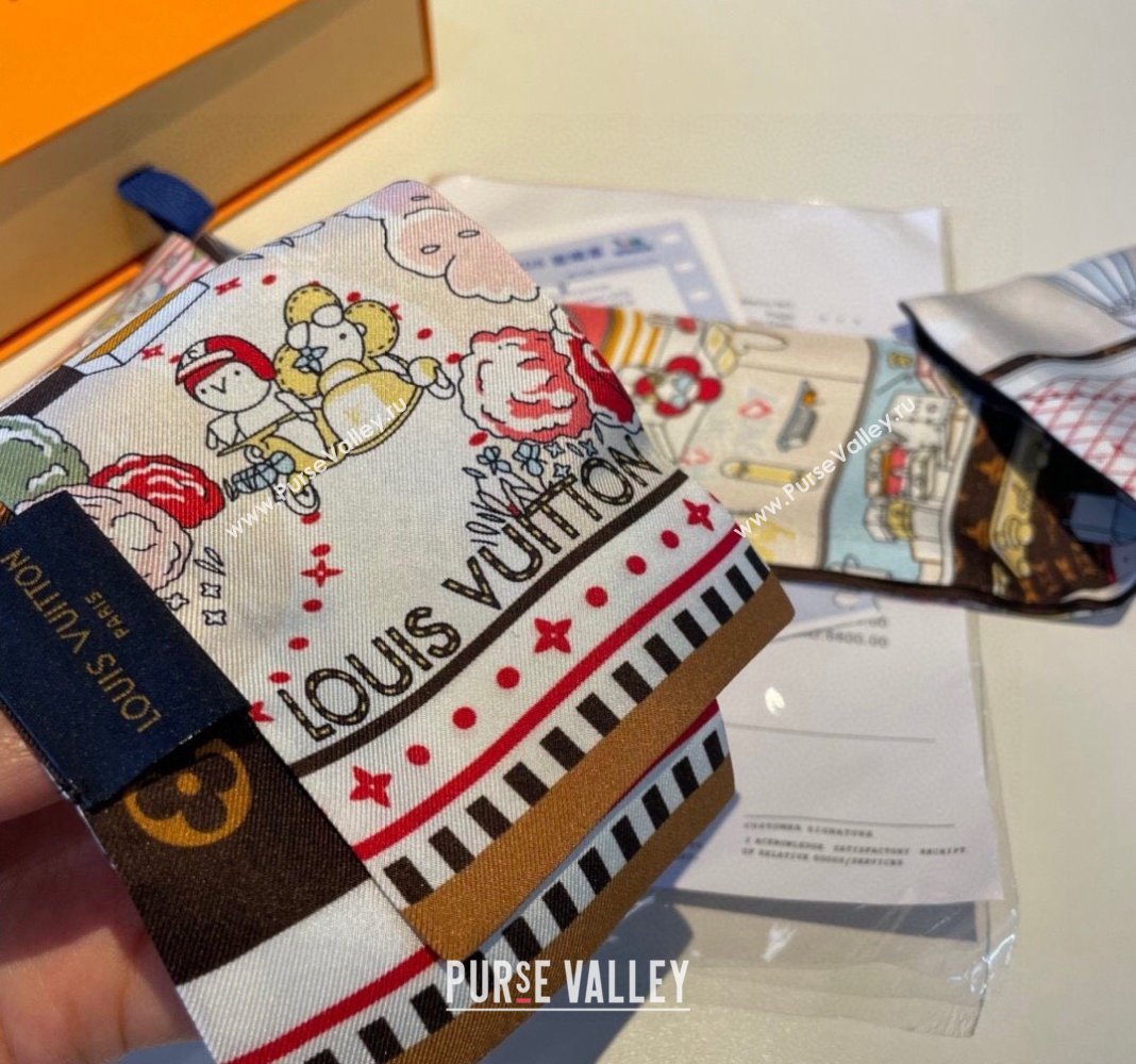 Louis Vuitton Vivienne World Silk Bandeau Scarf 8x120cm 2024 (A-240408026)