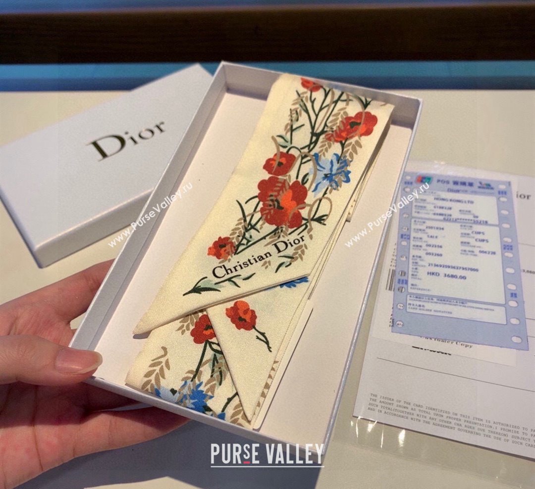 Dior Silk Bandeau Scarf White 2024 040801 (A-240408028)