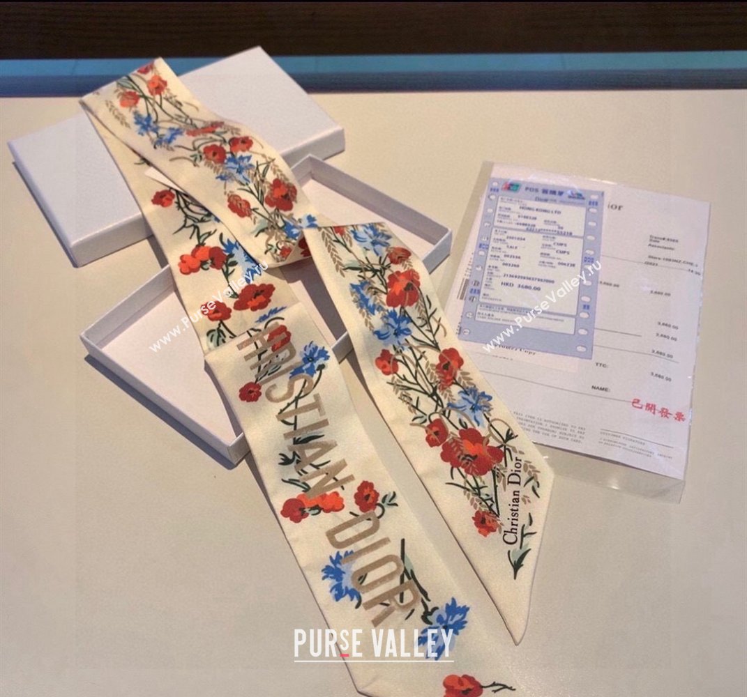 Dior Silk Bandeau Scarf White 2024 040801 (A-240408028)