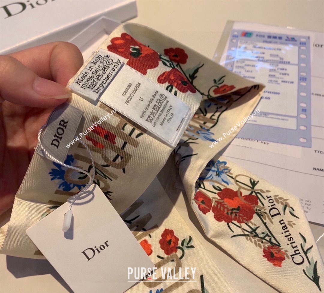 Dior Silk Bandeau Scarf White 2024 040801 (A-240408028)