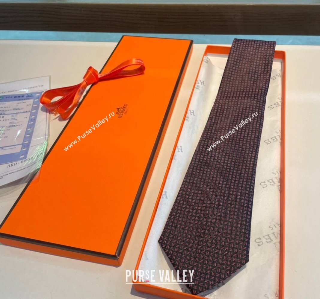 Hermes H Silk Tie Black 2024 040801 (A-240408048)