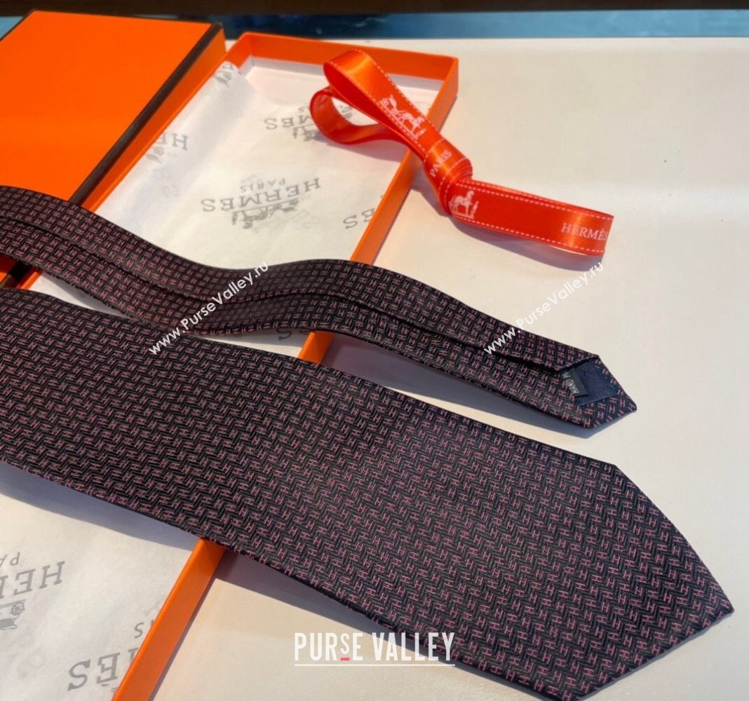 Hermes H Silk Tie Black 2024 040801 (A-240408048)