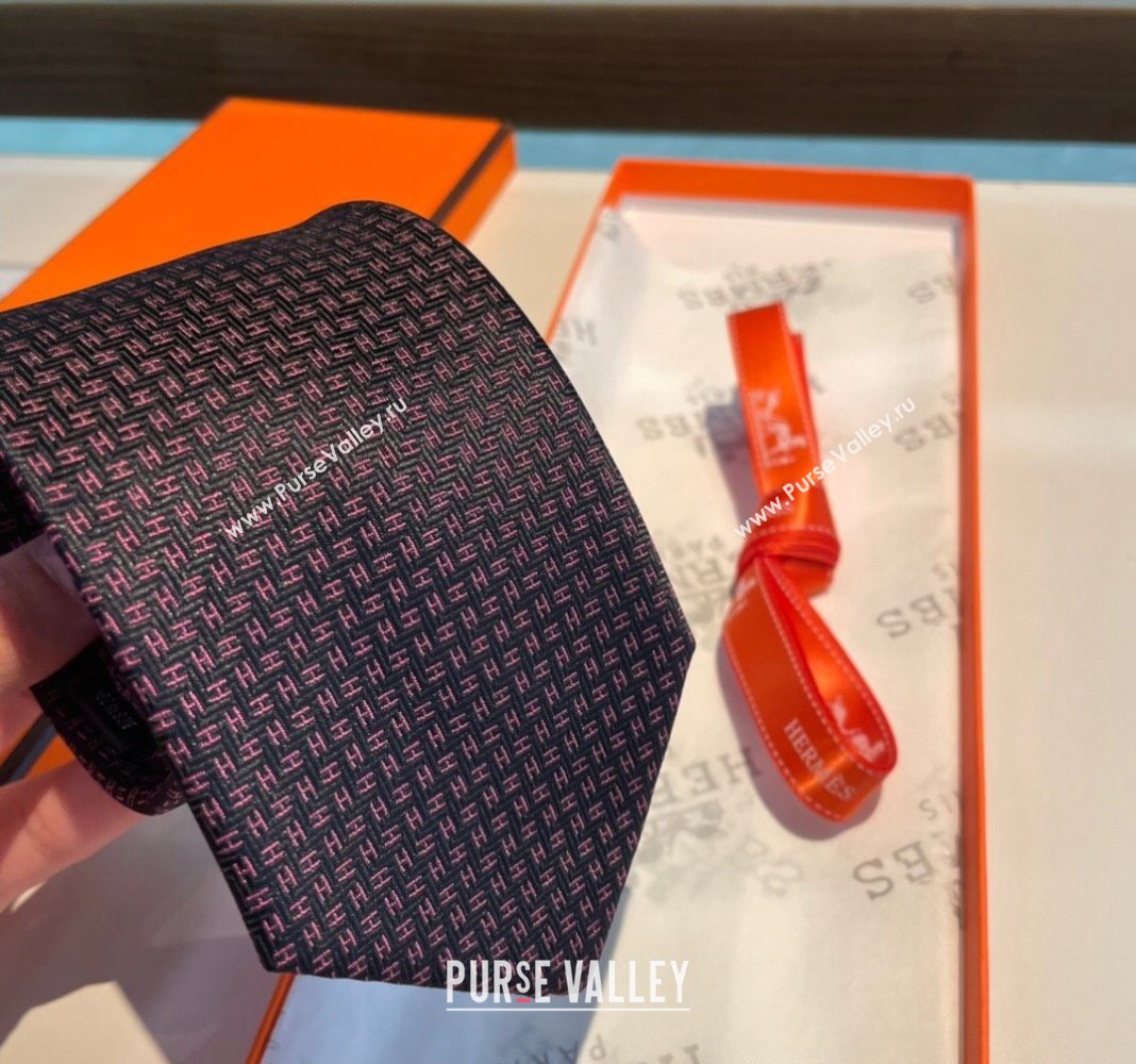 Hermes H Silk Tie Black 2024 040801 (A-240408048)