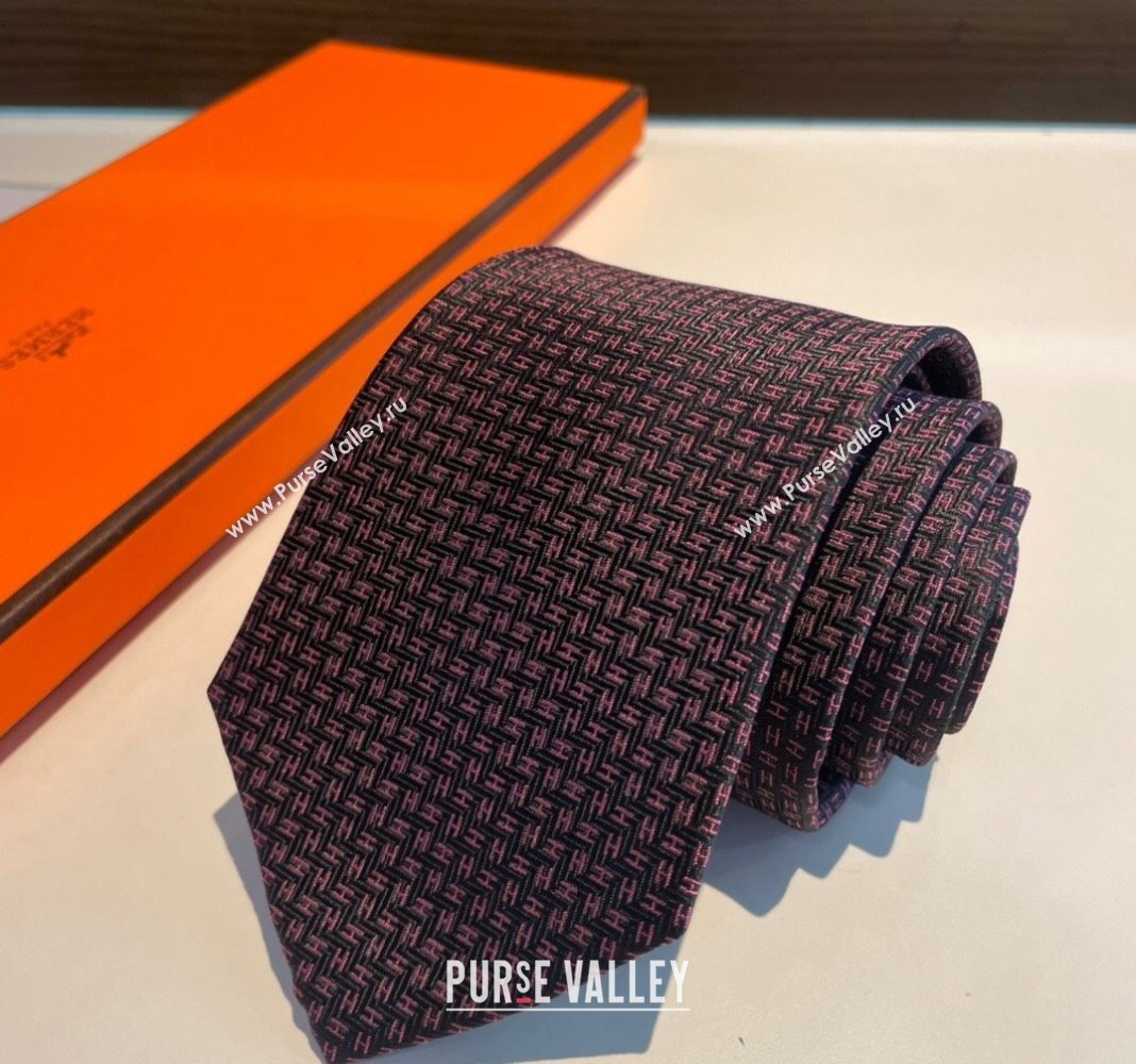 Hermes H Silk Tie Black 2024 040801 (A-240408048)