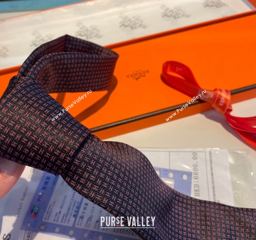 Hermes H Silk Tie Black 2024 040801 (A-240408048)