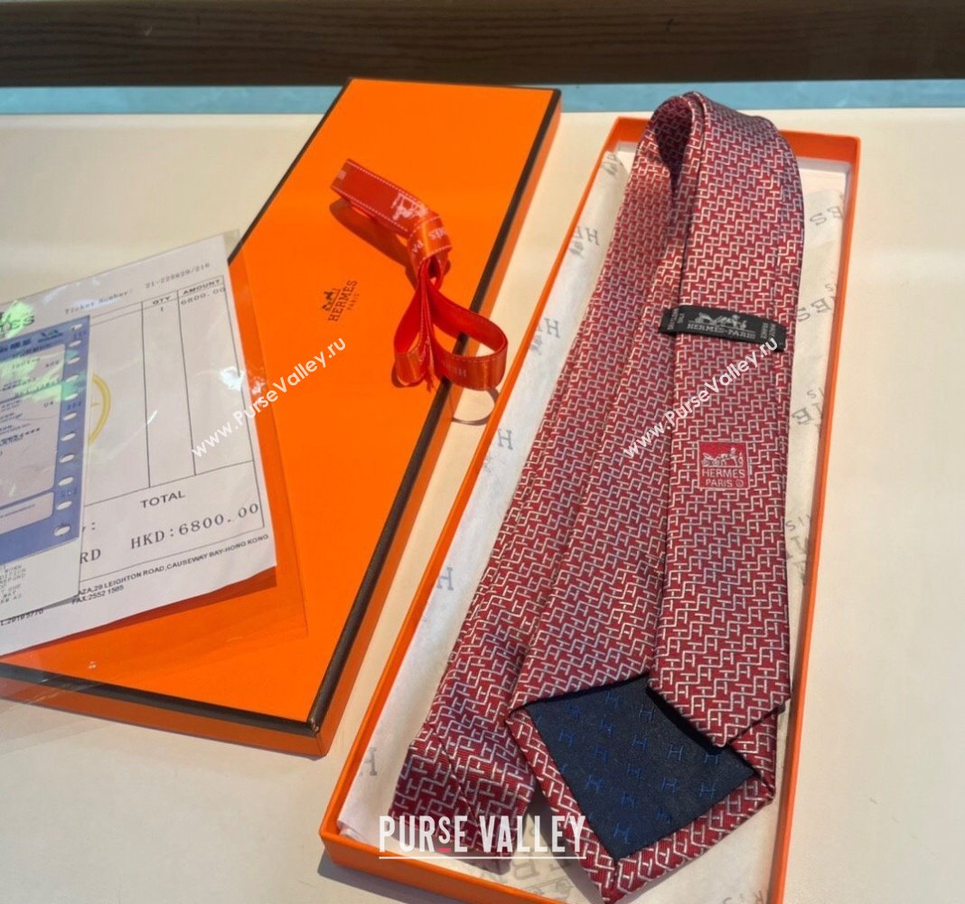 Hermes H Silk Tie Red 2024 040802 (A-240408049)