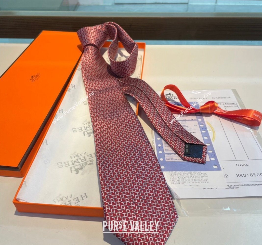 Hermes H Silk Tie Red 2024 040802 (A-240408049)