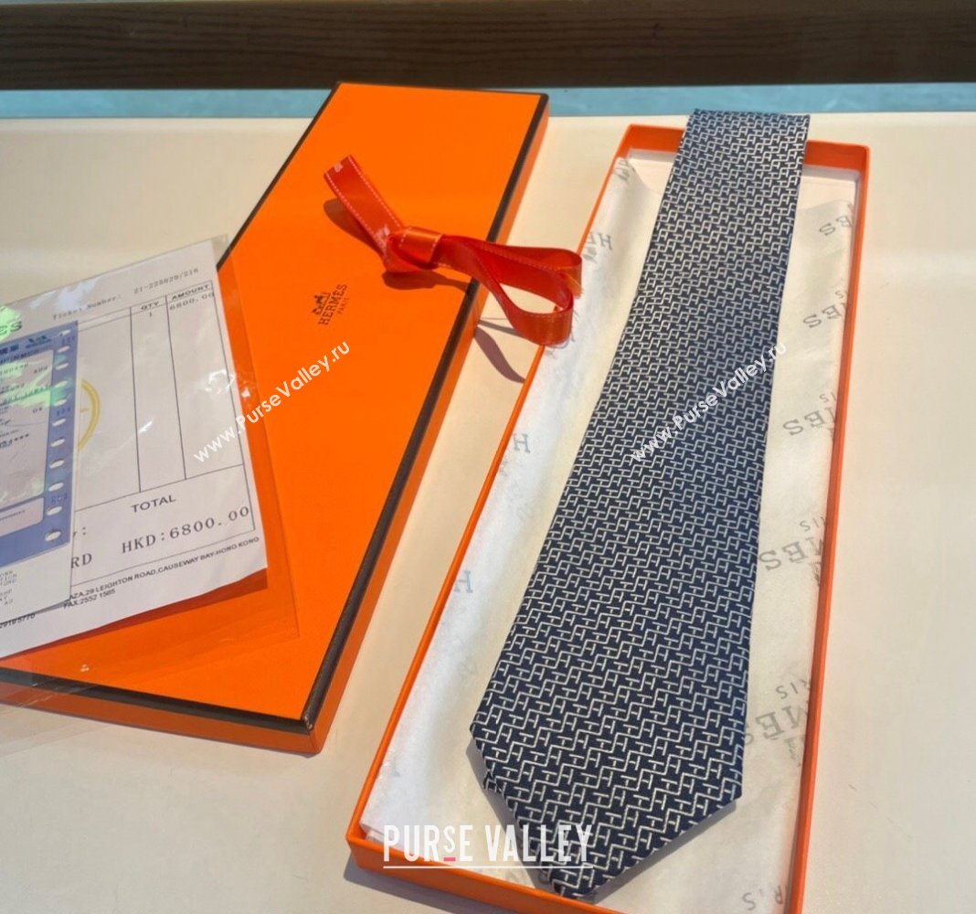 Hermes H Silk Tie Dark Blue 2024 040802 (A-240408050)