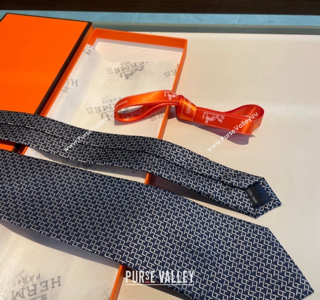 Hermes H Silk Tie Dark Blue 2024 040802 (A-240408050)