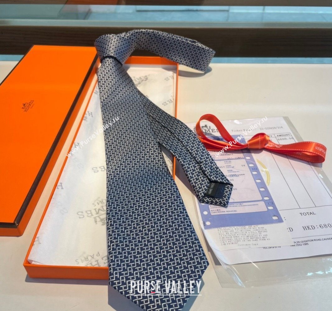 Hermes H Silk Tie Dark Blue 2024 040802 (A-240408050)