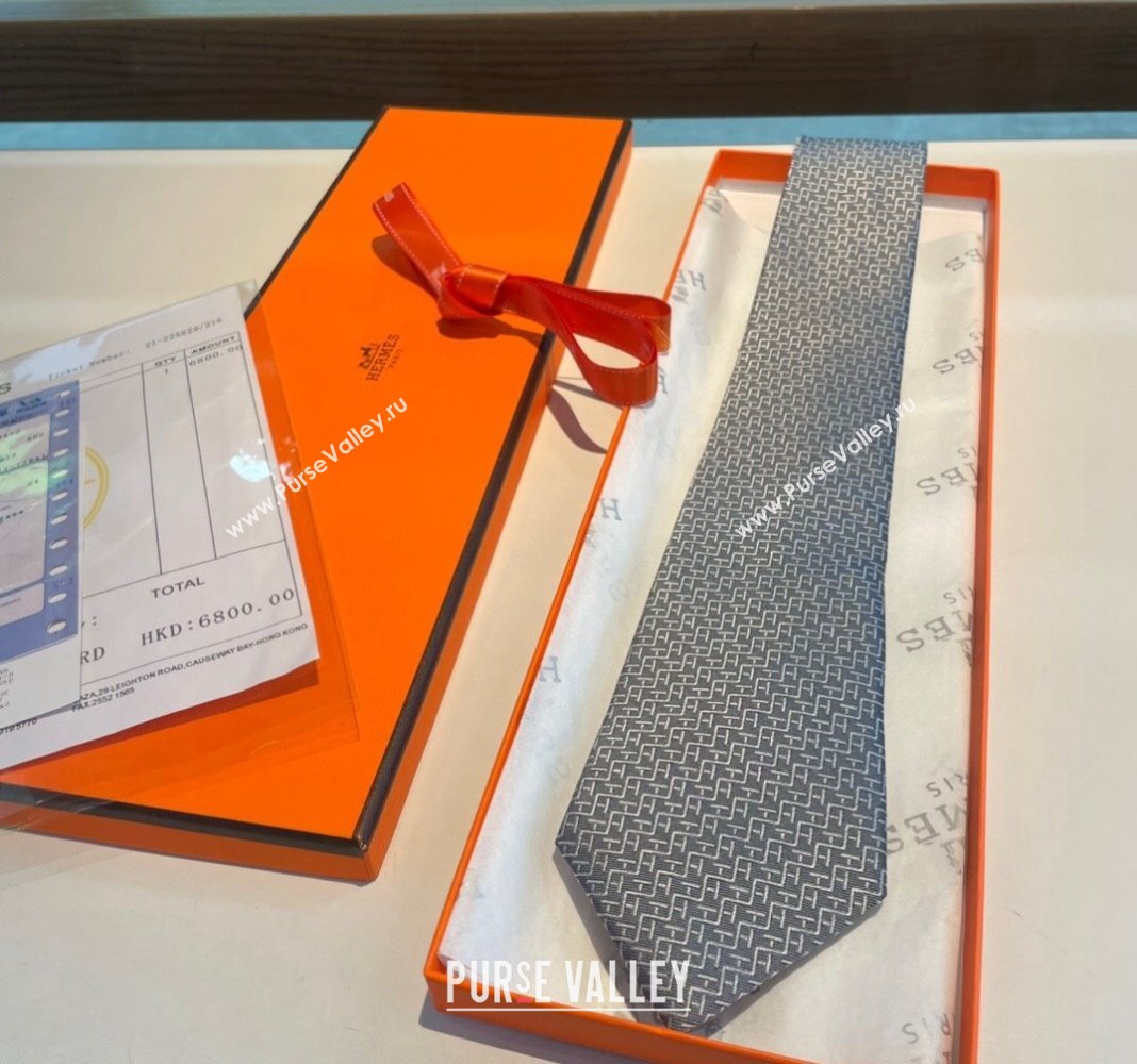 Hermes H Silk Tie Grey 2024 040802 (A-240408051)