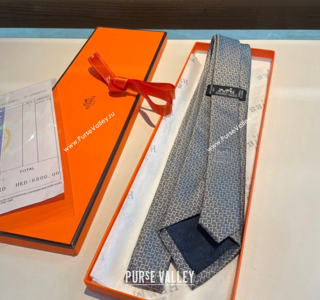 Hermes H Silk Tie Grey 2024 040802 (A-240408051)