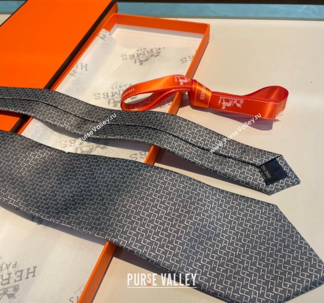 Hermes H Silk Tie Grey 2024 040802 (A-240408051)