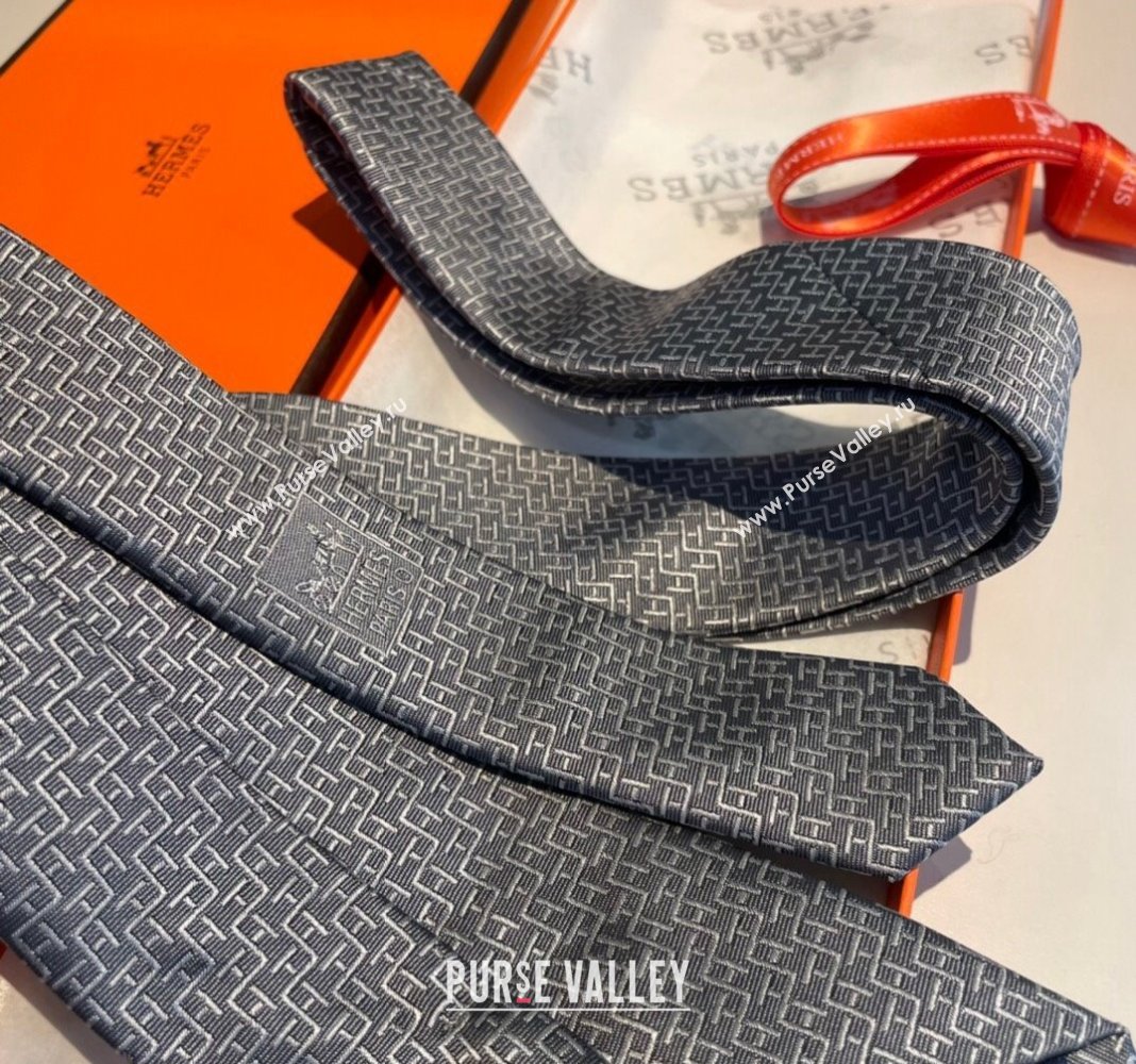 Hermes H Silk Tie Grey 2024 040802 (A-240408051)