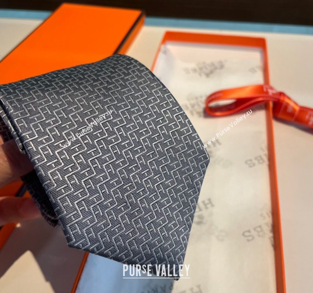 Hermes H Silk Tie Grey 2024 040802 (A-240408051)