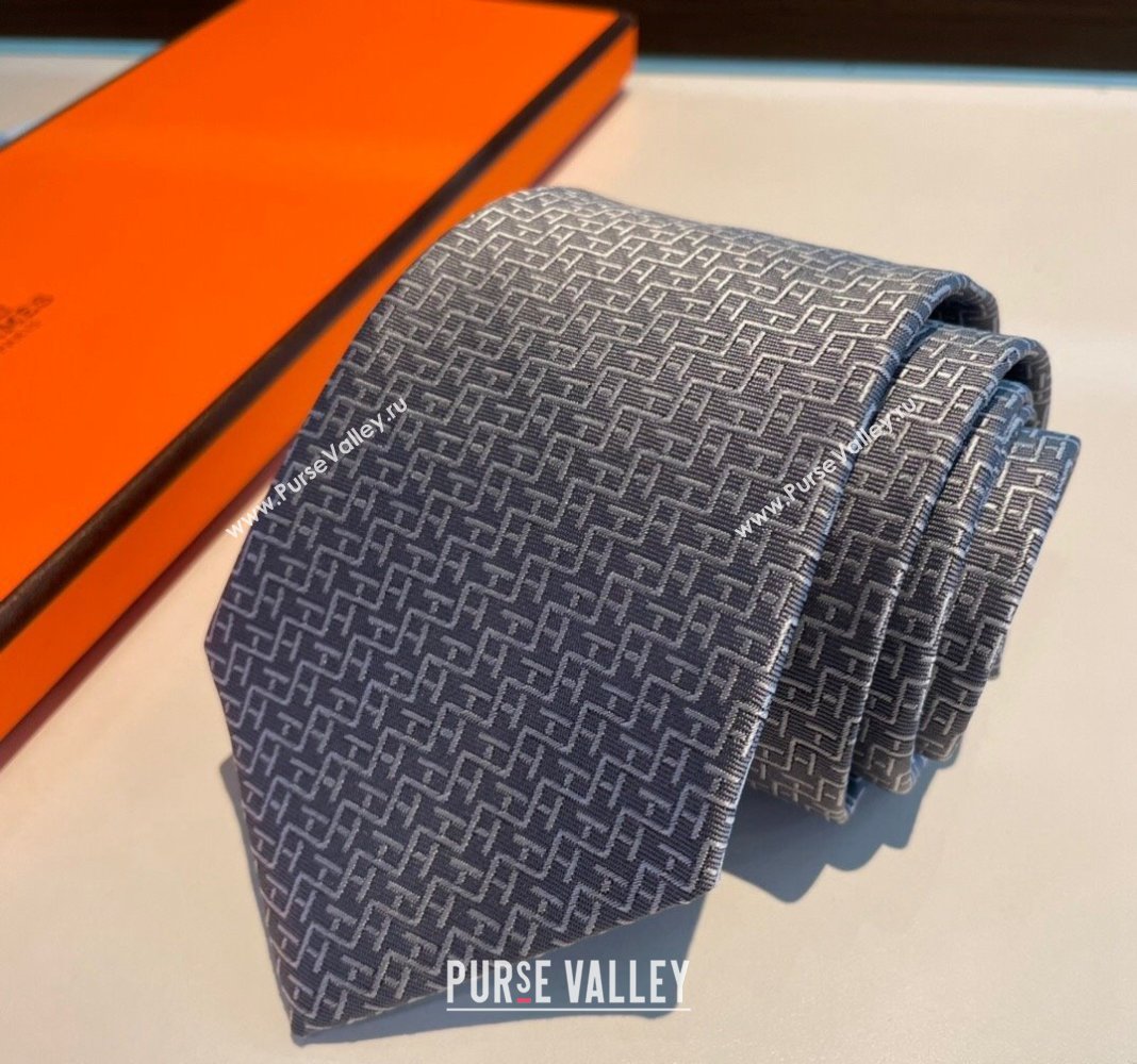 Hermes H Silk Tie Grey 2024 040802 (A-240408051)