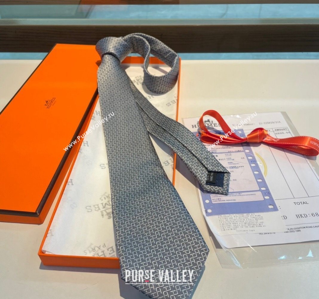 Hermes H Silk Tie Grey 2024 040802 (A-240408051)