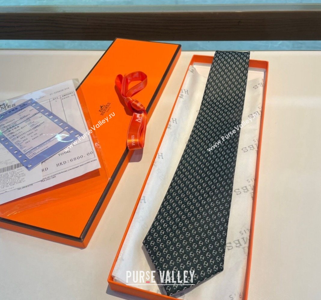 Hermes Chaine Silk Tie Green 2024 0408 (A-240408053)