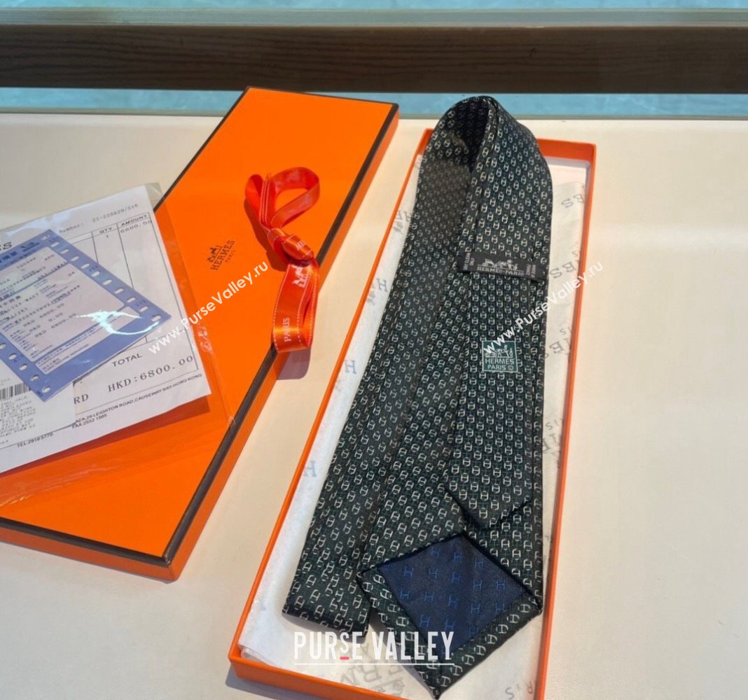 Hermes Chaine Silk Tie Green 2024 0408 (A-240408053)