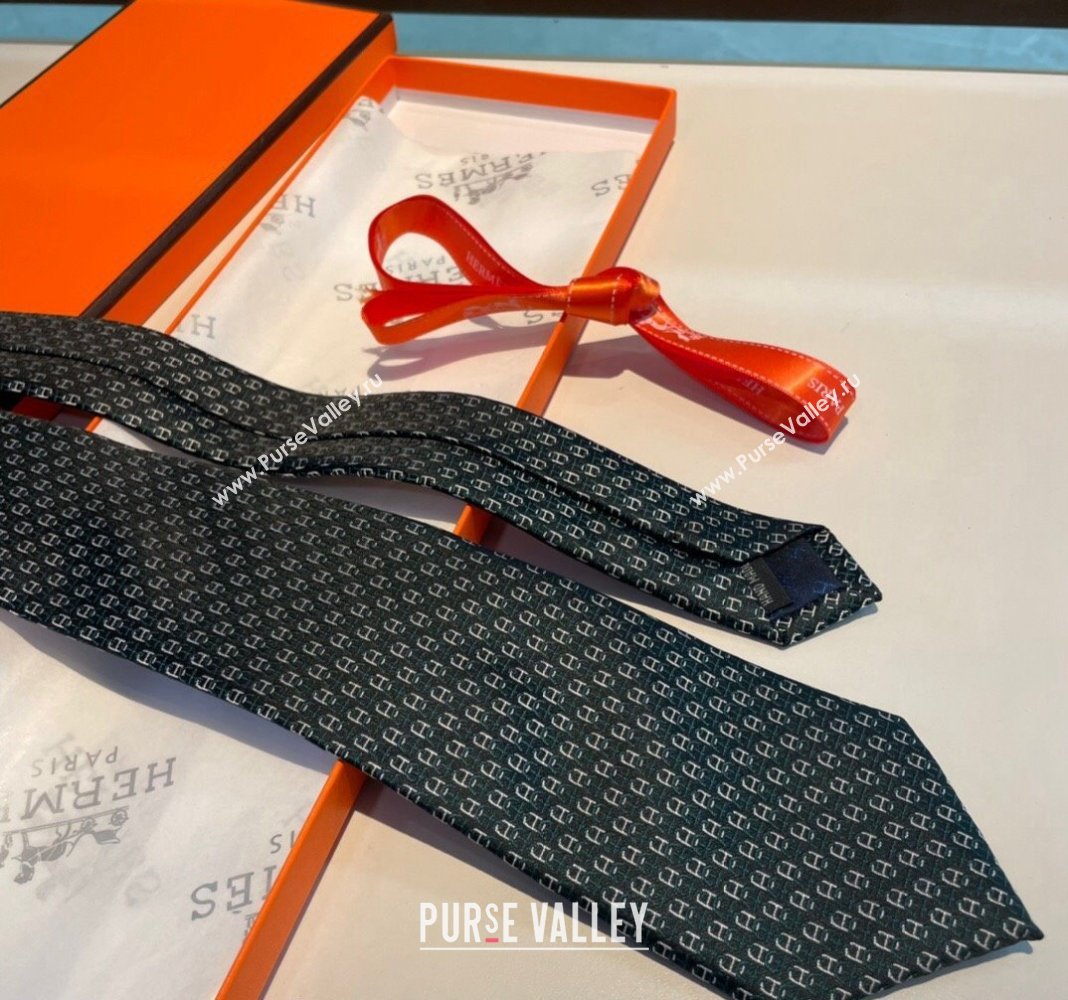 Hermes Chaine Silk Tie Green 2024 0408 (A-240408053)
