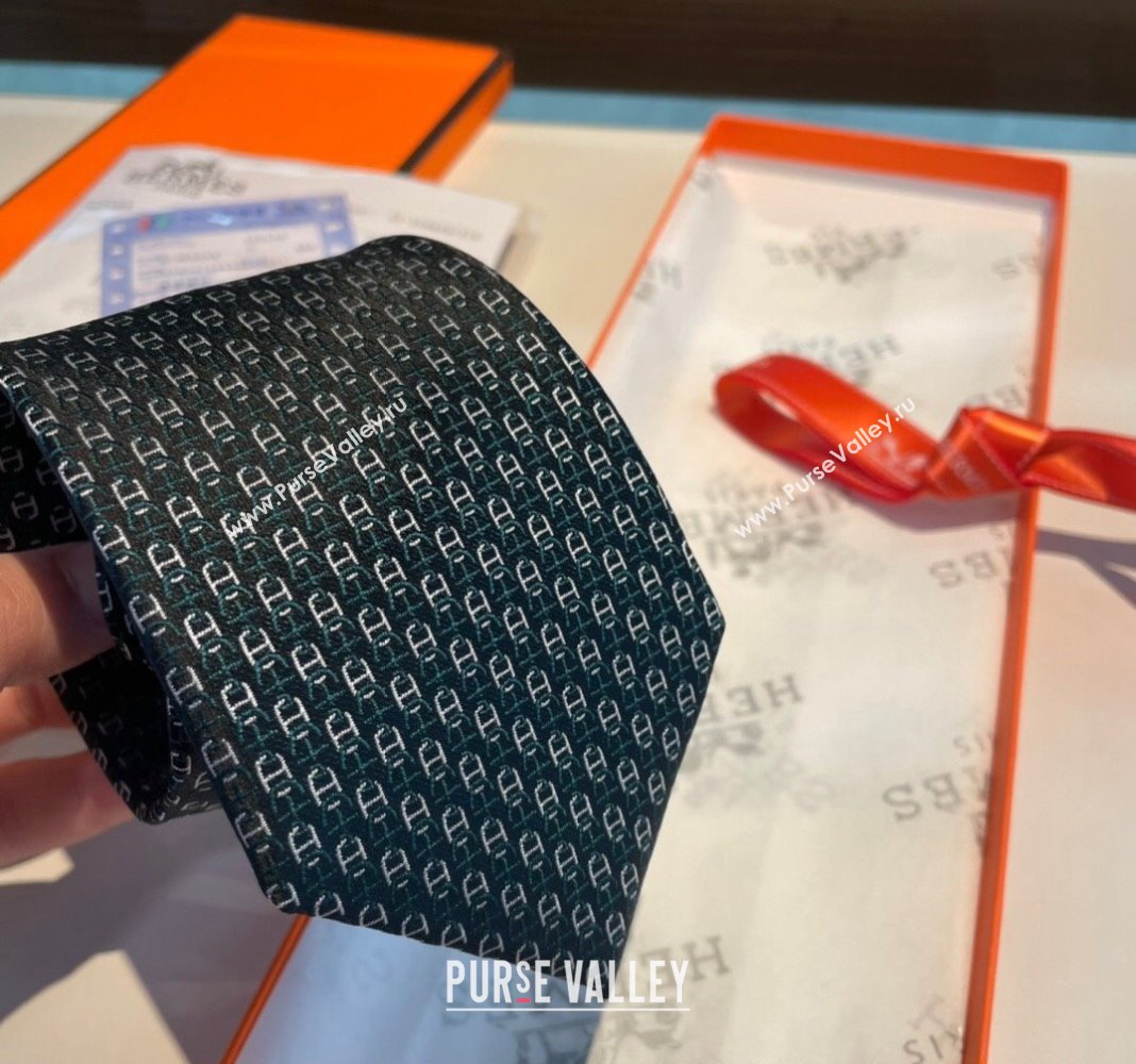 Hermes Chaine Silk Tie Green 2024 0408 (A-240408053)