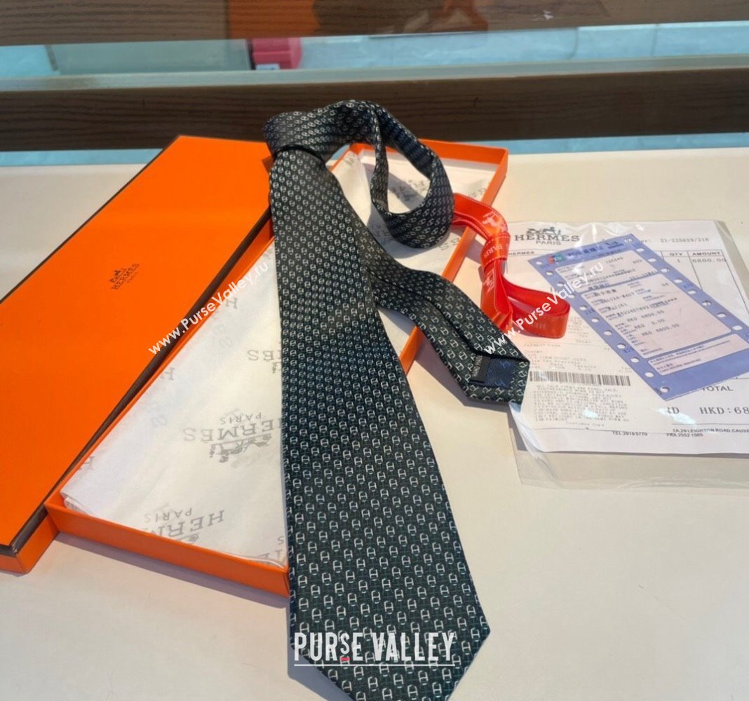 Hermes Chaine Silk Tie Green 2024 0408 (A-240408053)
