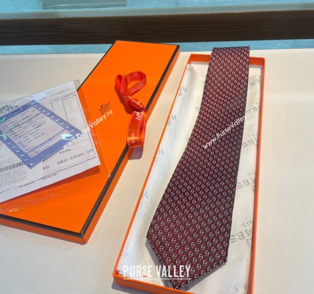 Hermes Chaine Silk Tie Burgundy 2024 0408 (A-240408054)