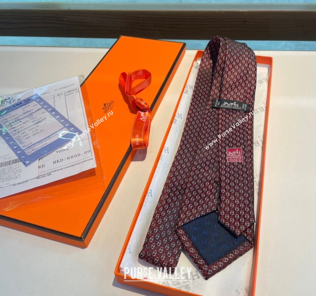 Hermes Chaine Silk Tie Burgundy 2024 0408 (A-240408054)