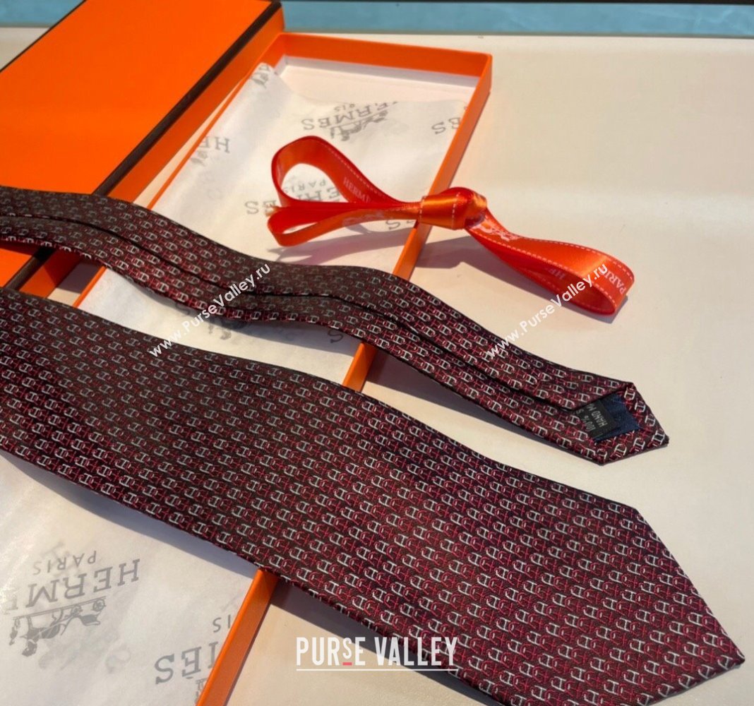 Hermes Chaine Silk Tie Burgundy 2024 0408 (A-240408054)