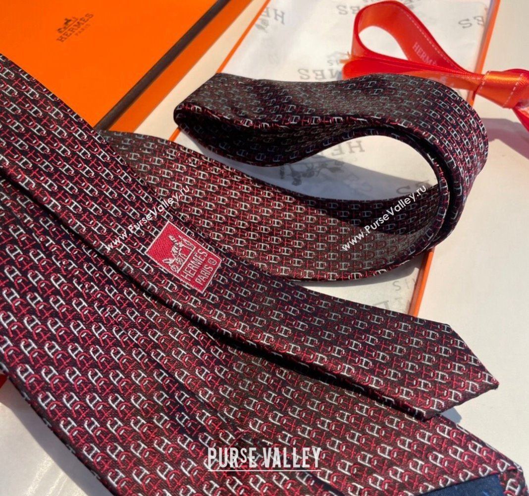 Hermes Chaine Silk Tie Burgundy 2024 0408 (A-240408054)