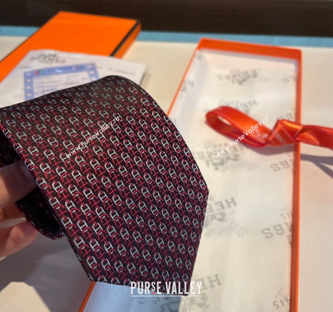 Hermes Chaine Silk Tie Burgundy 2024 0408 (A-240408054)
