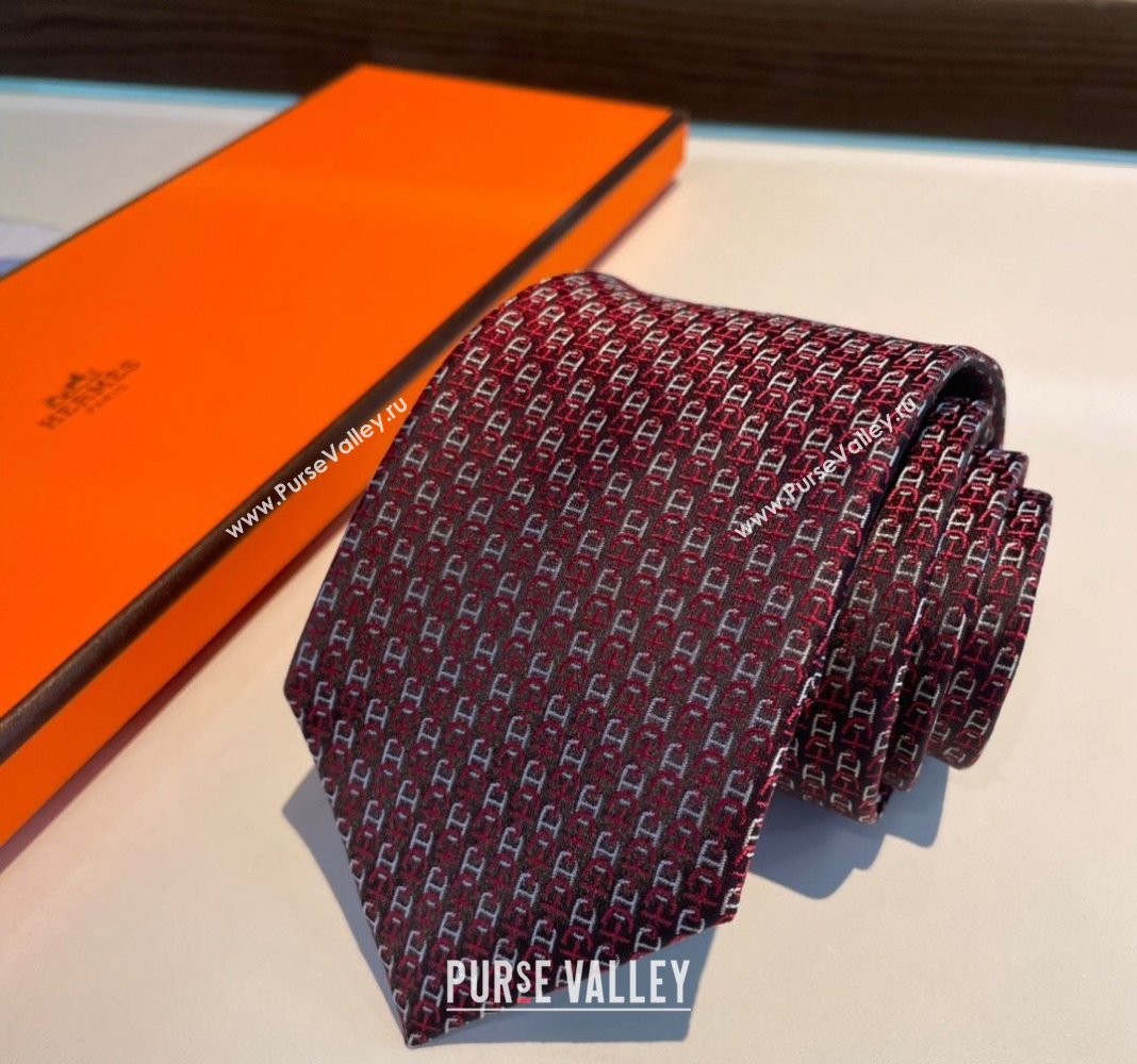 Hermes Chaine Silk Tie Burgundy 2024 0408 (A-240408054)