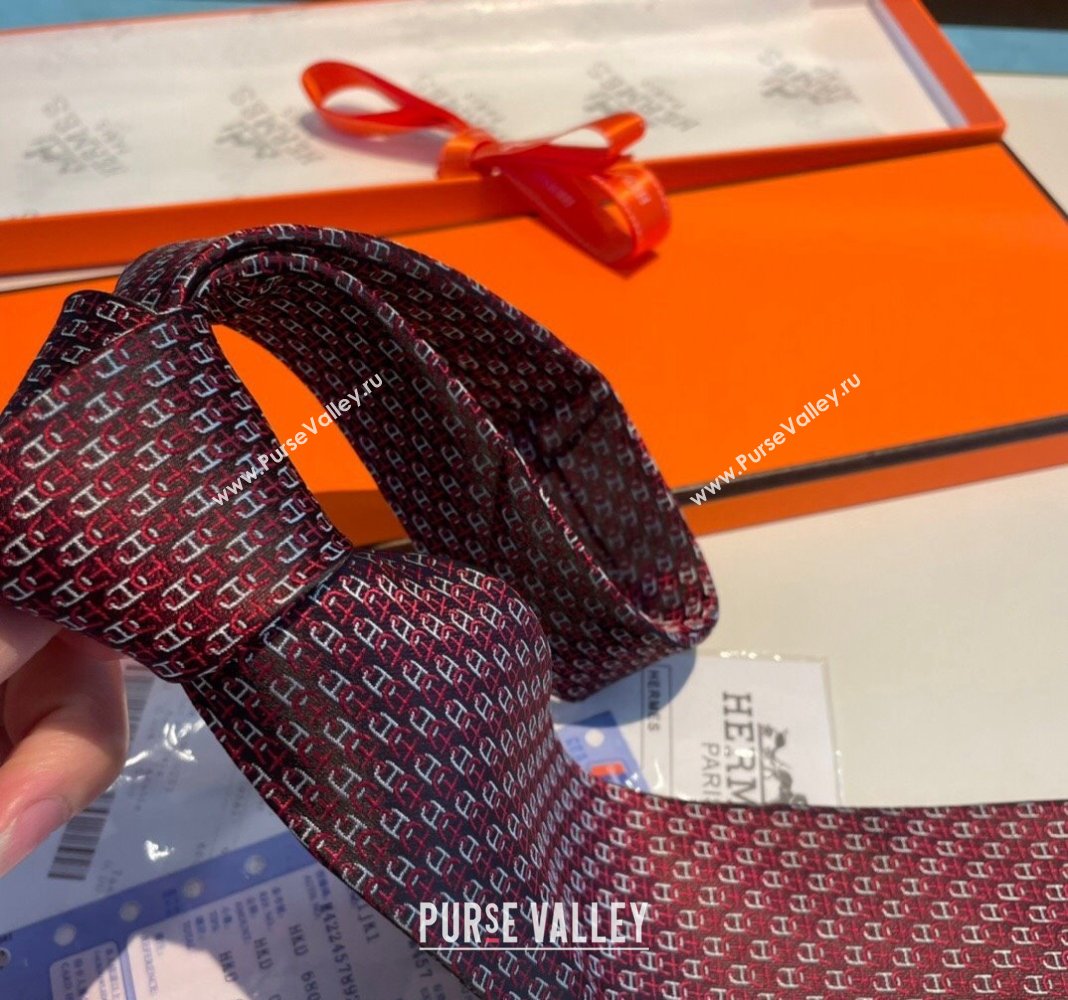 Hermes Chaine Silk Tie Burgundy 2024 0408 (A-240408054)