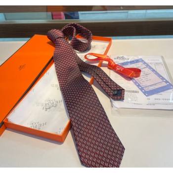 Hermes Chaine Silk Tie Burgundy 2024 0408 (A-240408054)