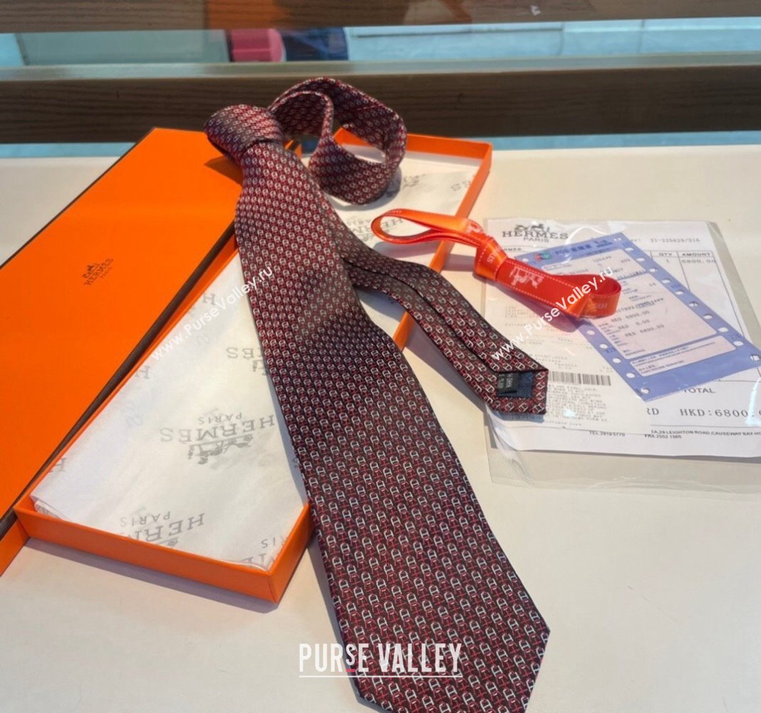 Hermes Chaine Silk Tie Burgundy 2024 0408 (A-240408054)