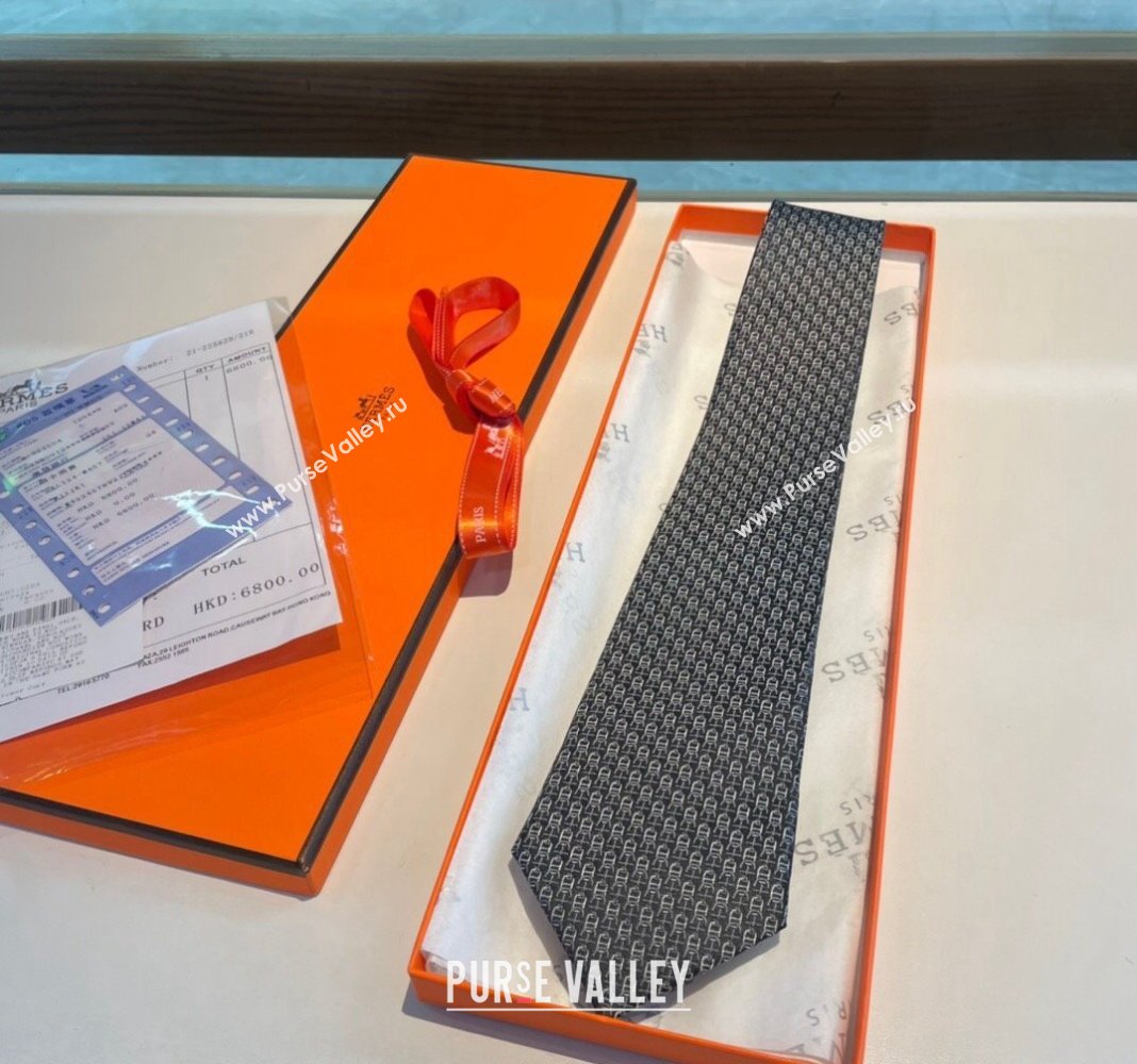 Hermes Chaine Silk Tie Grey 2024 0408 (A-240408055)