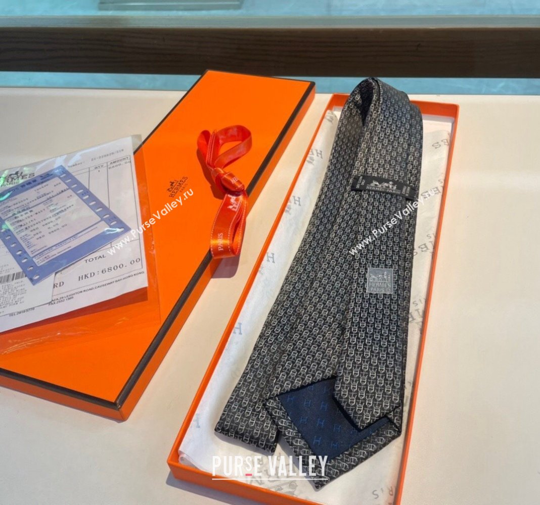 Hermes Chaine Silk Tie Grey 2024 0408 (A-240408055)
