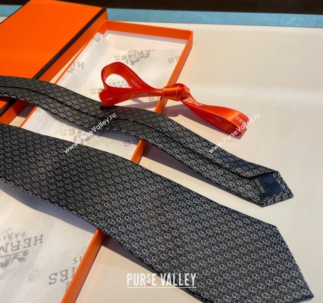 Hermes Chaine Silk Tie Grey 2024 0408 (A-240408055)