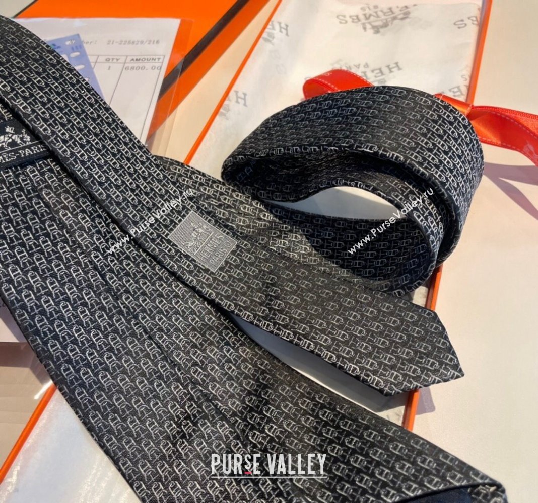 Hermes Chaine Silk Tie Grey 2024 0408 (A-240408055)
