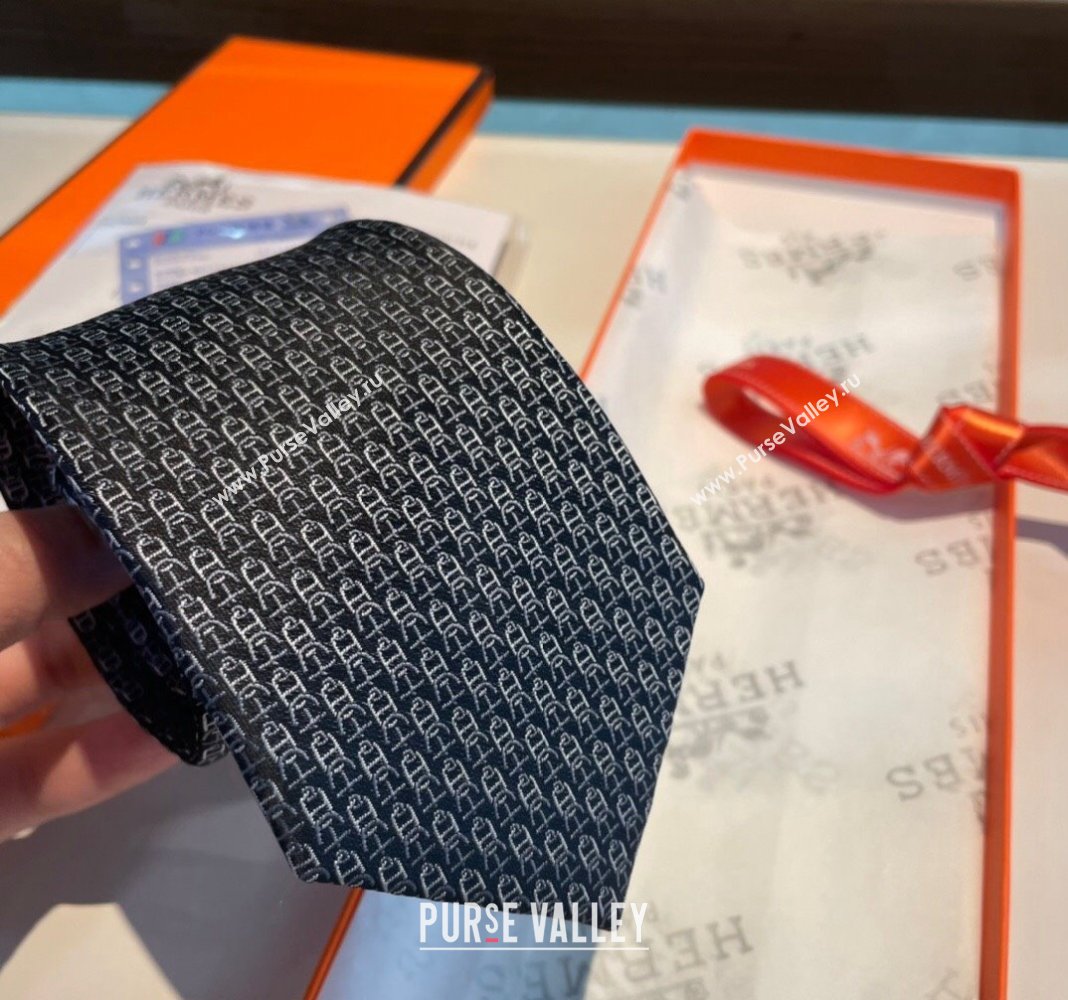 Hermes Chaine Silk Tie Grey 2024 0408 (A-240408055)