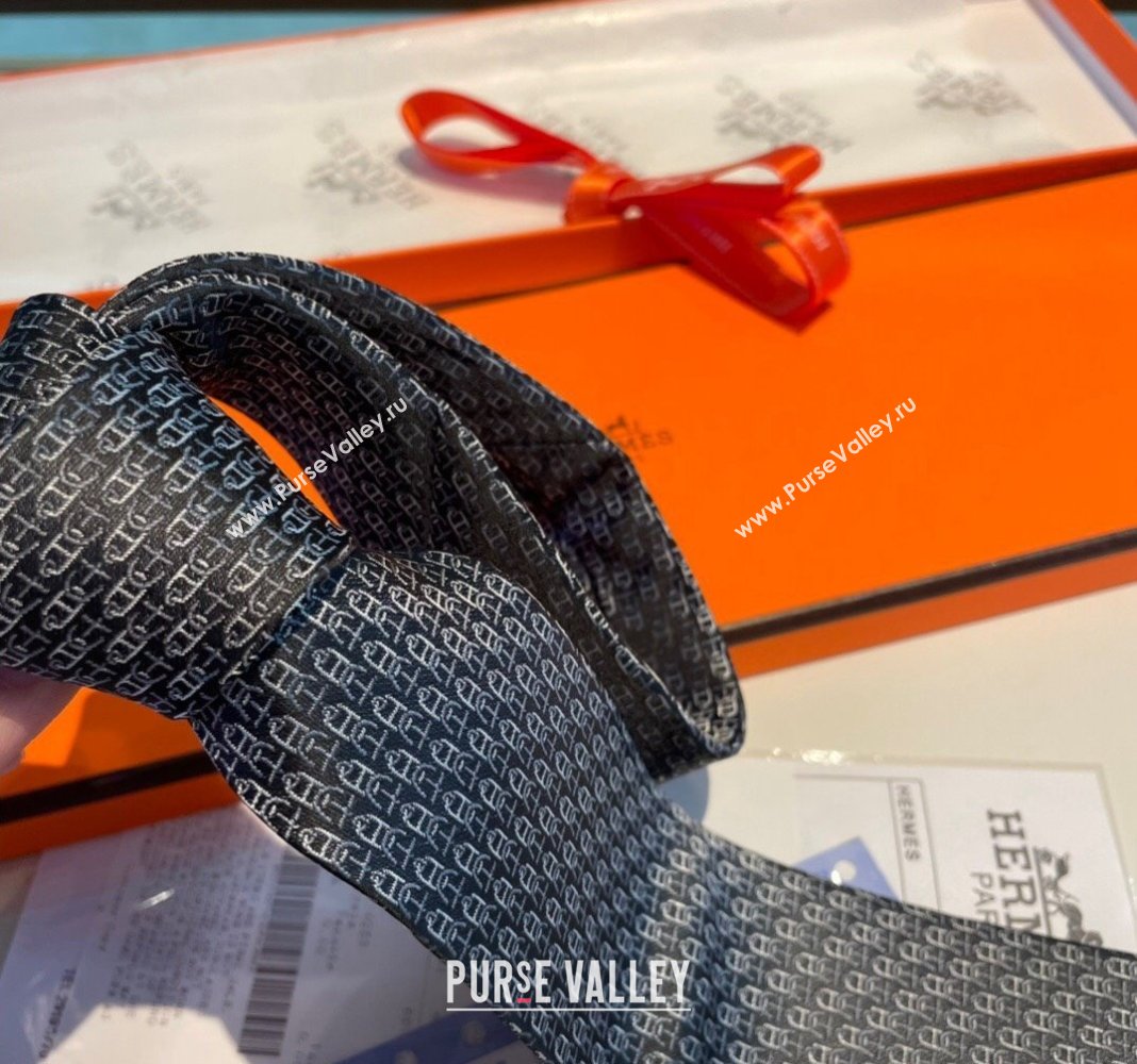Hermes Chaine Silk Tie Grey 2024 0408 (A-240408055)