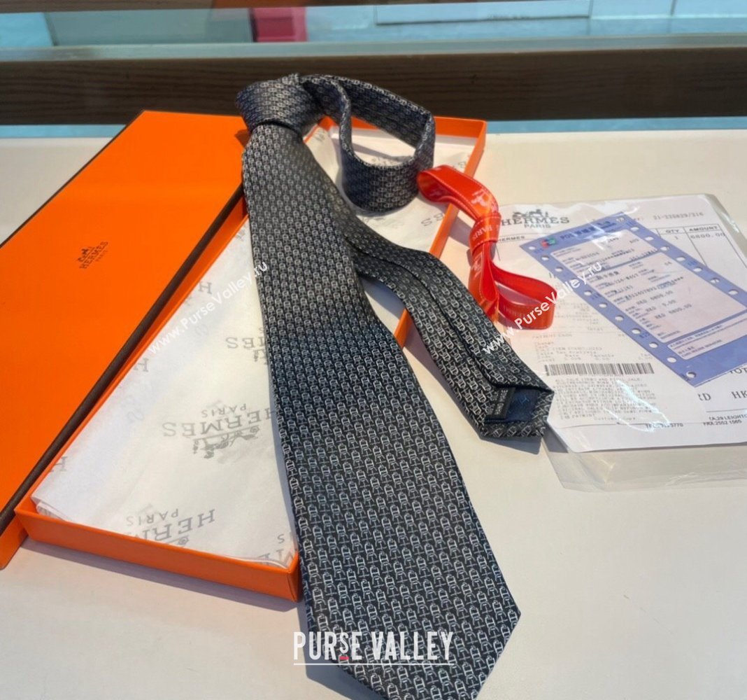 Hermes Chaine Silk Tie Grey 2024 0408 (A-240408055)