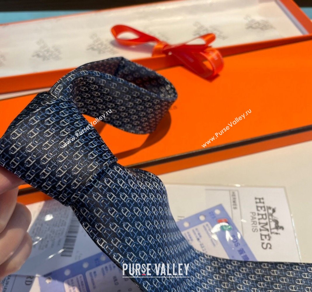Hermes Chaine Silk Tie Dark Blue 2024 0408 (A-240408056)