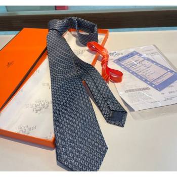 Hermes Chaine Silk Tie Dark Blue 2024 0408 (A-240408056)