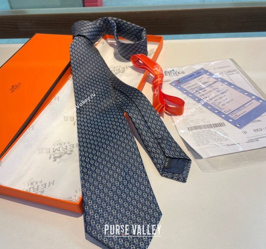 Hermes Chaine Silk Tie Dark Blue 2024 0408 (A-240408056)