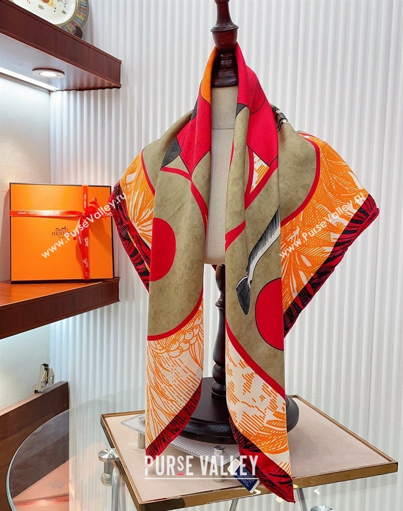 Hermes Cavalier en Formes Sqaure Scarf 90x90cm Orange 2024 (A-240407006)