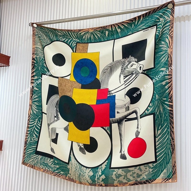 Hermes Cavalier en Formes Sqaure Scarf 90x90cm Green 2024 (A-240407007)