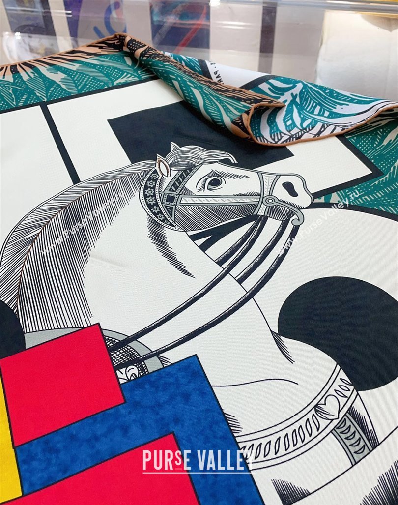 Hermes Cavalier en Formes Sqaure Scarf 90x90cm Green 2024 (A-240407007)