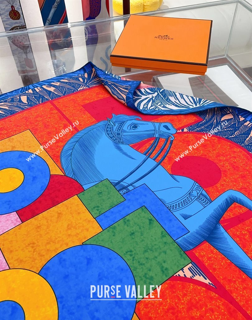 Hermes Cavalier en Formes Sqaure Scarf 90x90cm Blue 2024 (A-240407008)