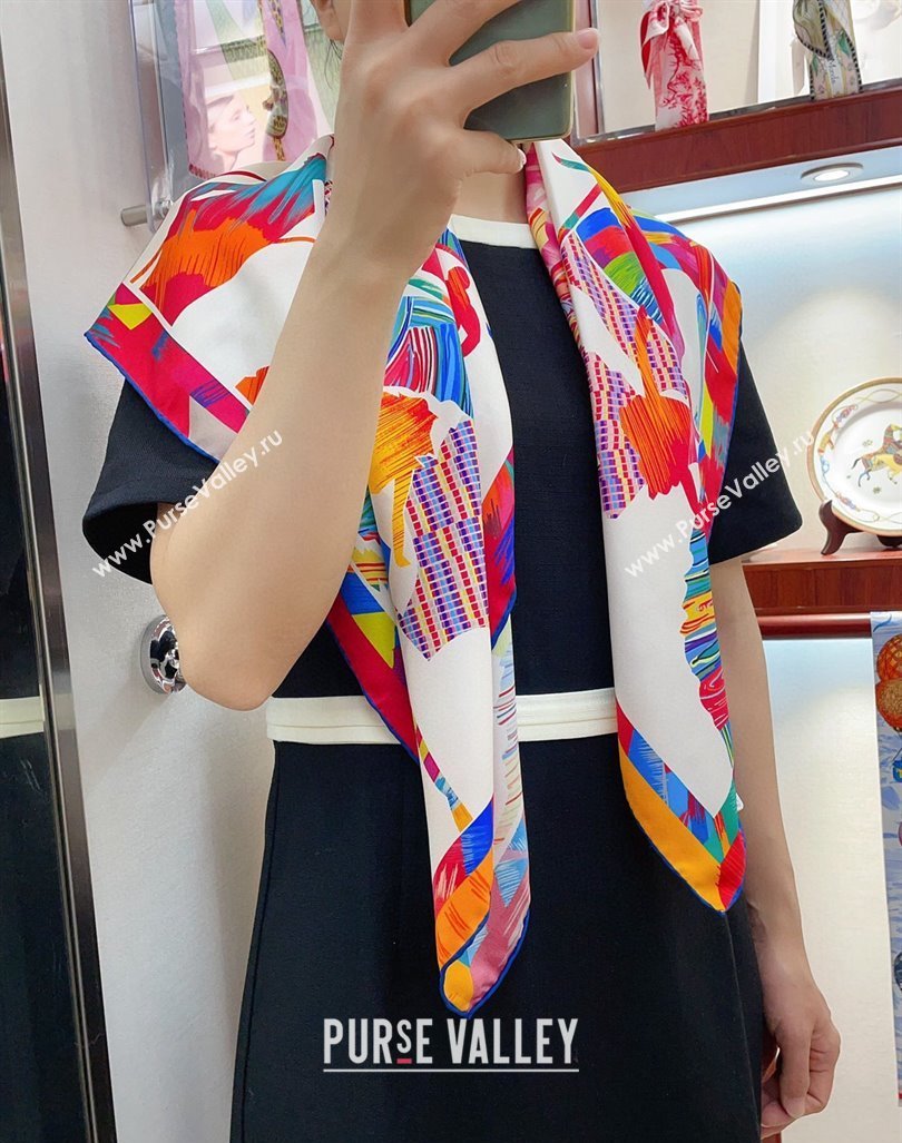 Hermes Wow Marble Sqaure Scarf 90x90cm White 2024 (A-240407009)